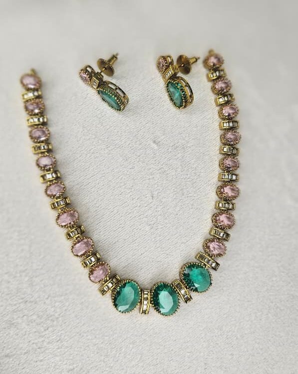 Elegant AD Stones With Victorian Polish Necklace
